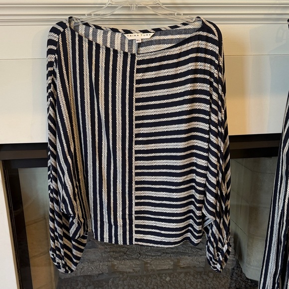 Trina Turk Navy and Cream Striped Top EUC - Picture 3 of 4